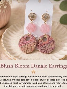 Blush Floral Dangle Earrings in Pink & Gold